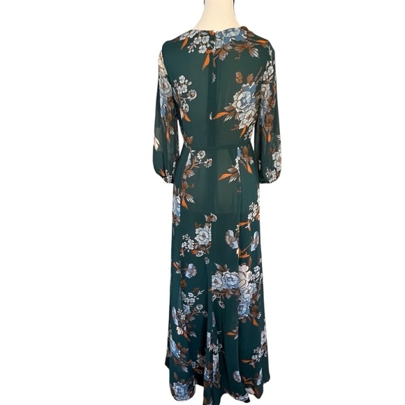 Eva Mendes Green Floral Maxi Dress Balloon Sleeves Empire Waist Woman’s Size XS - Picture 8 of 8